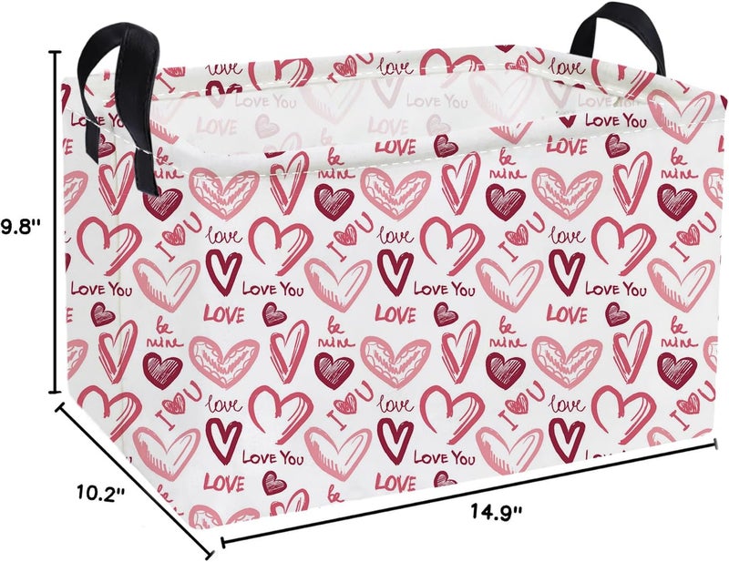 ESSME Rectangular Valentine's Day Baskets Girls Storage Box,Heart Storage Bins Organizer with Handles for Girls Room Decor,Gift Basket,Shelf Basket,(Love you) - Image 2
